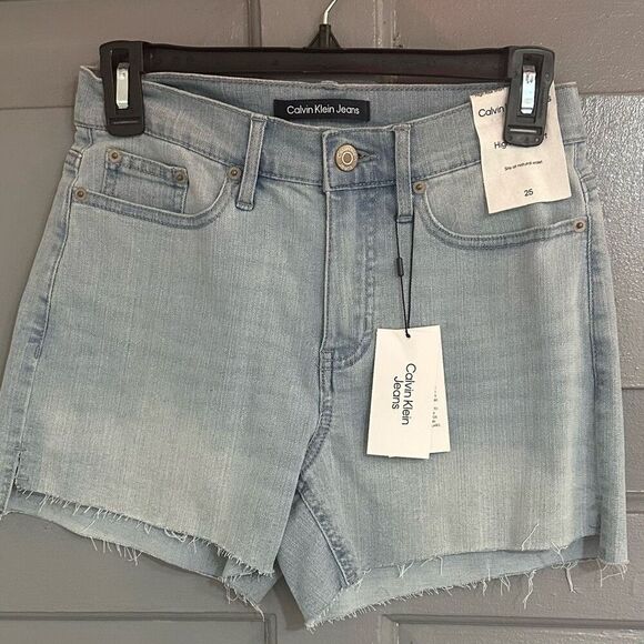 Calvin Klein Jeans Denim High Waist Cut Off Shorts Light Was Sz 25 NWT - Picture 1 of 6